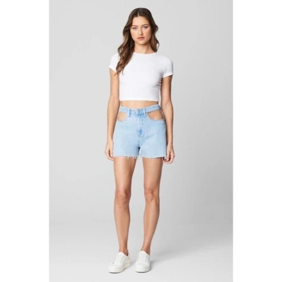 BLANKNYC Size 28 Reeve Nonstretch High Waist Cutout Cutoff Denim Shorts Blue - Picture 1 of 4